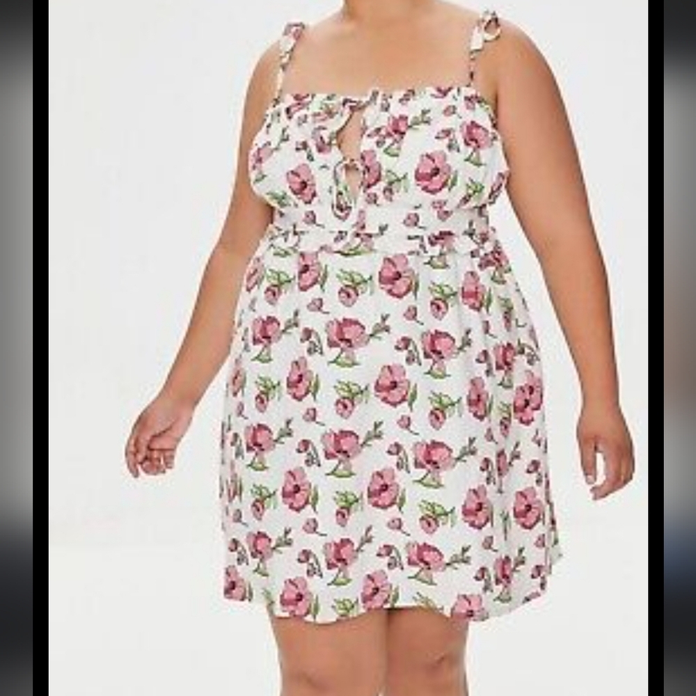 Forever 21 Plus Floral Sleeveless Mini Dress Womens 2X Babydoll Boho Cottagecore
